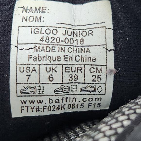 Baffin Boots Youth Size 7 Black Igloo Junior Winter Snow Polar Proven Insulated - Picture 9 of 16